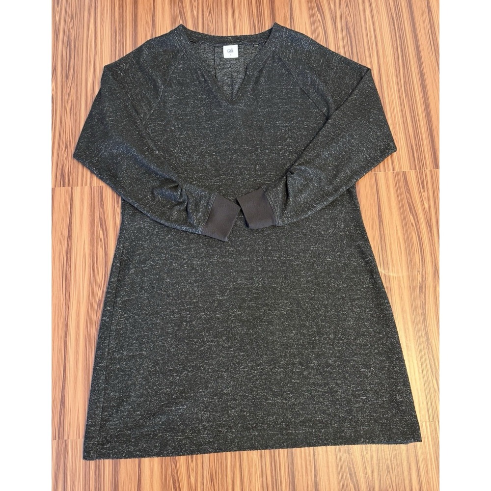 CAbi The PJ Dress Heathered Charcoal Black V-Neck Knit Sweater Size Large 3829 - Picture 1 of 6